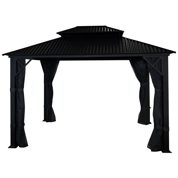 F. Corriveau International Metropolis Black Metal 10-ft x 14-ft Gazebo with Steel Roof and Screen Included