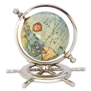 Vintiquewise 9.5-in Bleu and Silver Decorative World Globe on Sailor Wheel