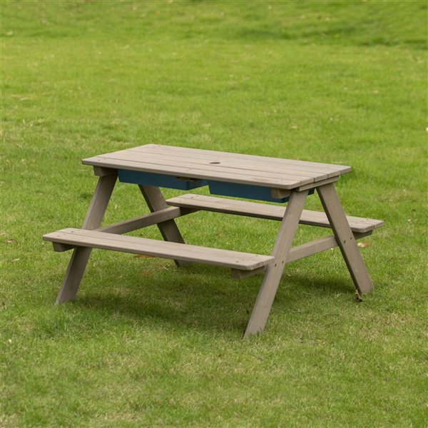 Gardenised 35 In Grey Wooden Rectangular Picnic Table With Umbrella   331067256 AlternateImage2 L 