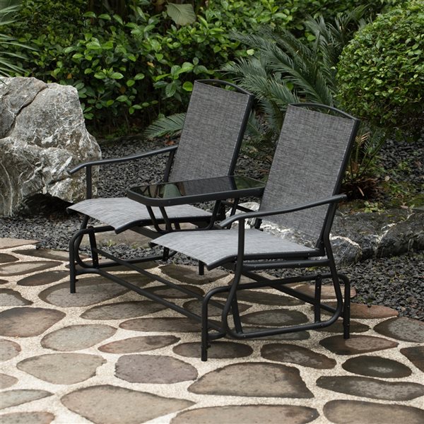 Outdoor glider outlet with table