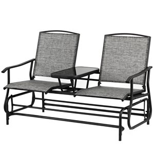Gardenised 2-Person Steel Grey Outdoor Glider with Tempered Glass Table