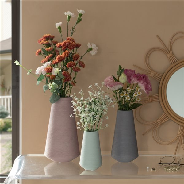 Uniquewise Assorted Ceramic Decorative Cone Shaped Vases - Set of 3