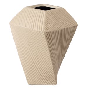 Uniquewise 7.5-in H Beige Ceramic Decorative Square Twisted Vase