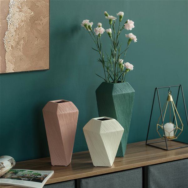 Uniquewise Assorted Ceramic Decorative Square Twisted Vases - Set of 3