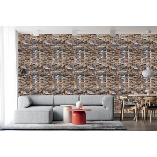 Dundee Deco Falkirk Markinch 2.5-ft x 27.6-in Beige, Brown and Orange 3D Stick and Peel Wall Panel