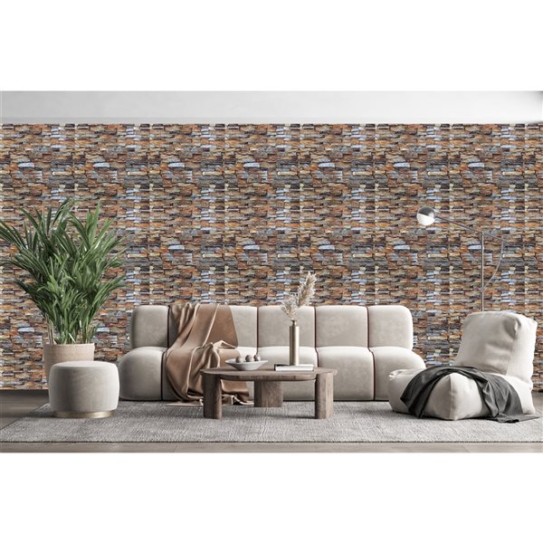 Dundee Deco Falkirk Markinch 2.5-ft x 27.6-in Beige, Brown and Orange 3D Stick and Peel Wall Panel