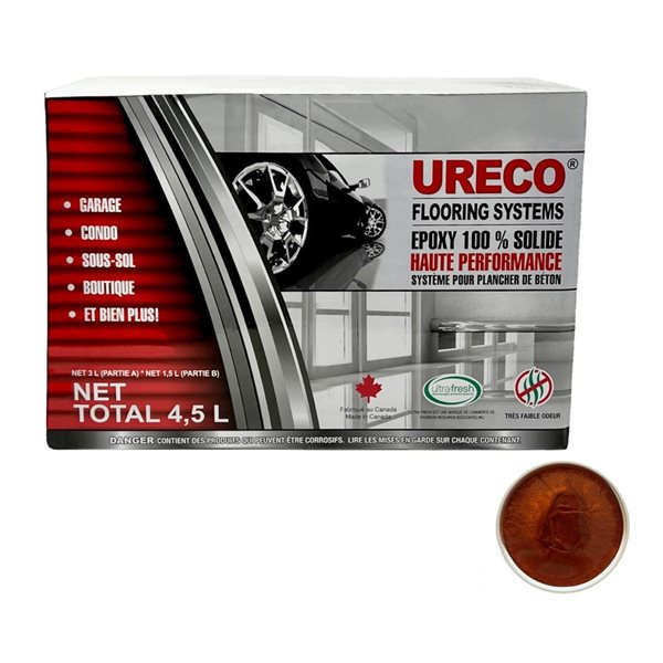 Ensemble d'époxy Ureco flamme métallique rouge et orange haute brillance de 4,5 L pour sol de garage