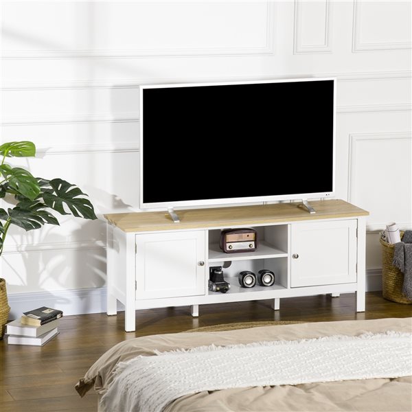 HomCom White/Natural TV Stand for TVs up to 50-in