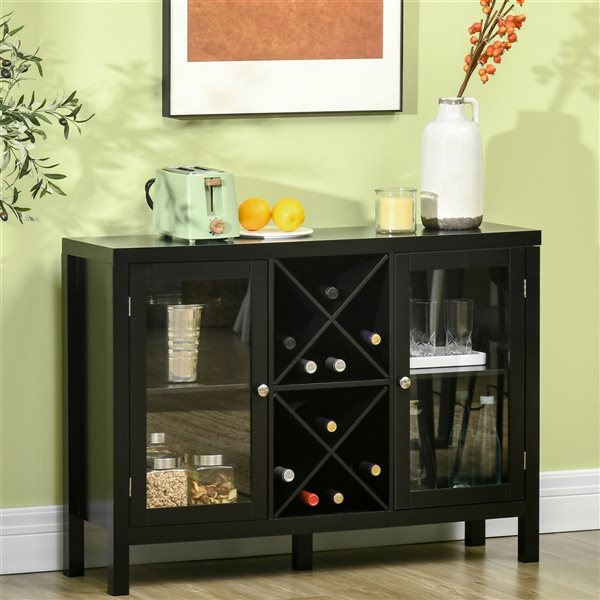 HomCom Black Composite Sideboard with Wine Rack