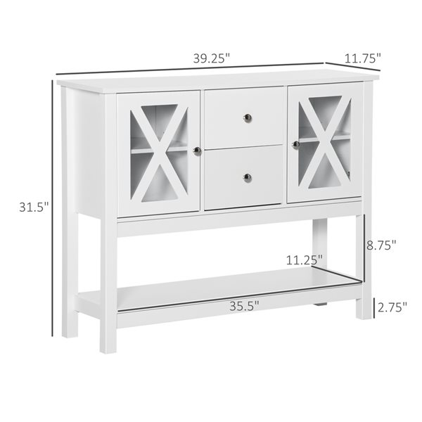 HomCom White Composite 2-Drawer Sideboard