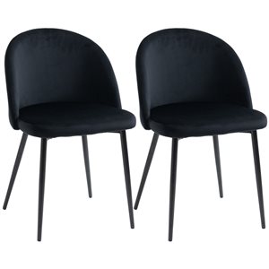 HomCom Black Contemporary Velvet Upholstered Side Chair - Set of 2