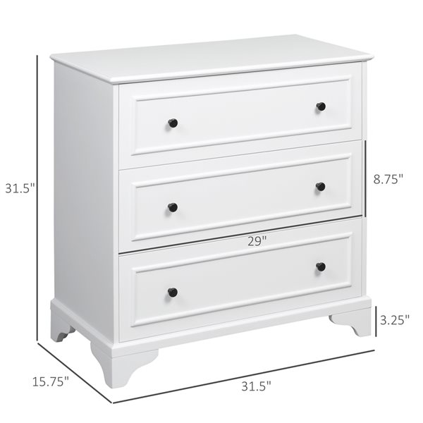 HOMCOM White 3-Drawer Standard Chest