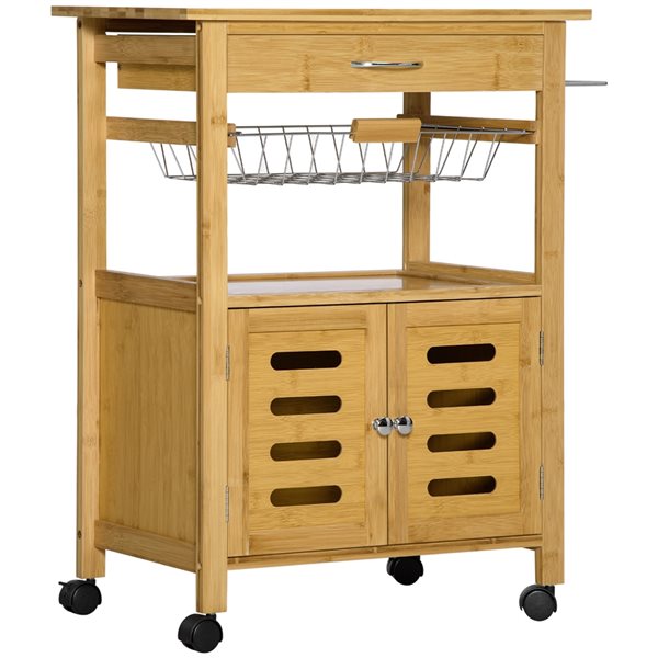 HomCom Brown Wood Base with Bamboo Top Kitchen Cart - 14.25-in x 26-in x 31-in