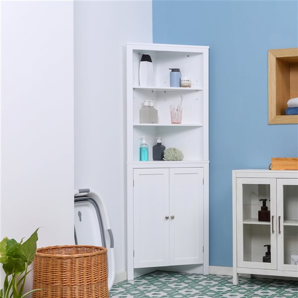 kleankin 23.5-in x 63.75-in MDF Freestanding Corner Linen Cabinet in White