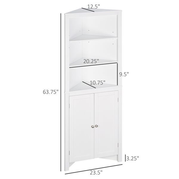 kleankin 23.5-in x 63.75-in MDF Freestanding Corner Linen Cabinet in White