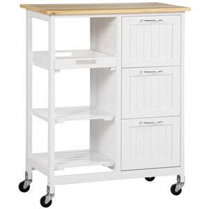 HomCom White Composite Base with Wood Top Kitchen Cart - 14.5-in x 26.5-in x 33-in
