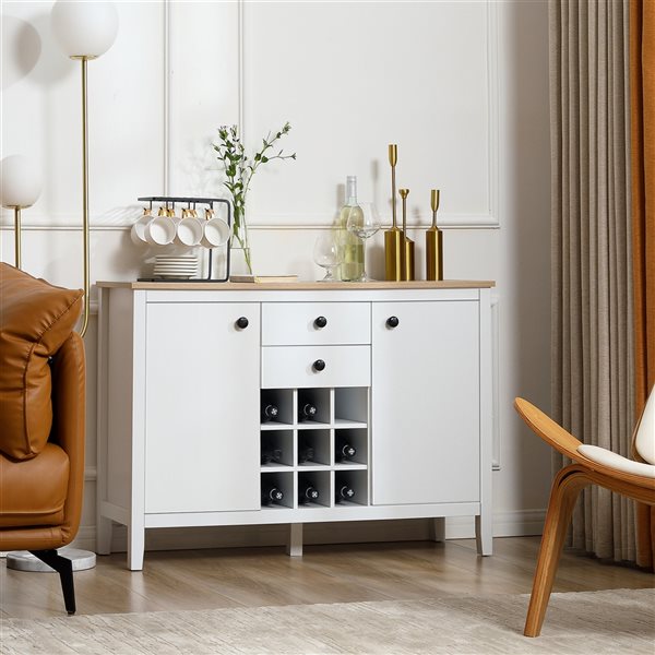 HomCom Oak/White Composite Sideboard with Wine Rack