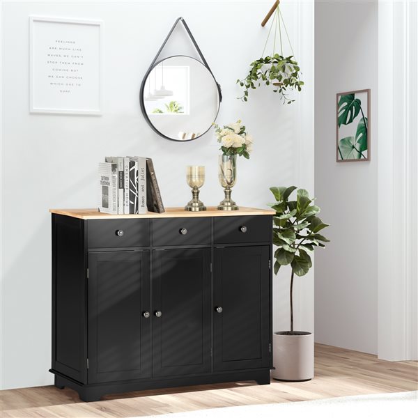 HomCom Black Composite Rubberwood Sideboard