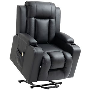 HomCom Black Leather Powered Reclining Chair with Cup Holders