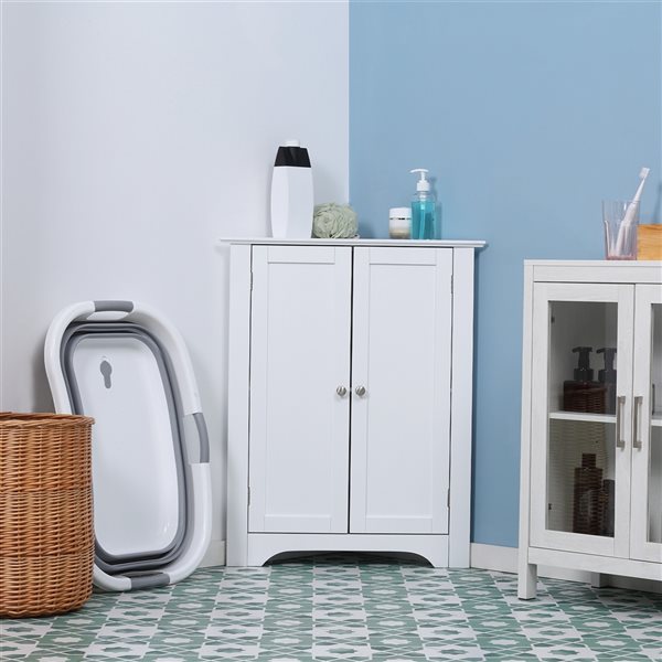 kleankin 25.5-in x 31.5-in MDF Freestanding Corner Linen Cabinet in White