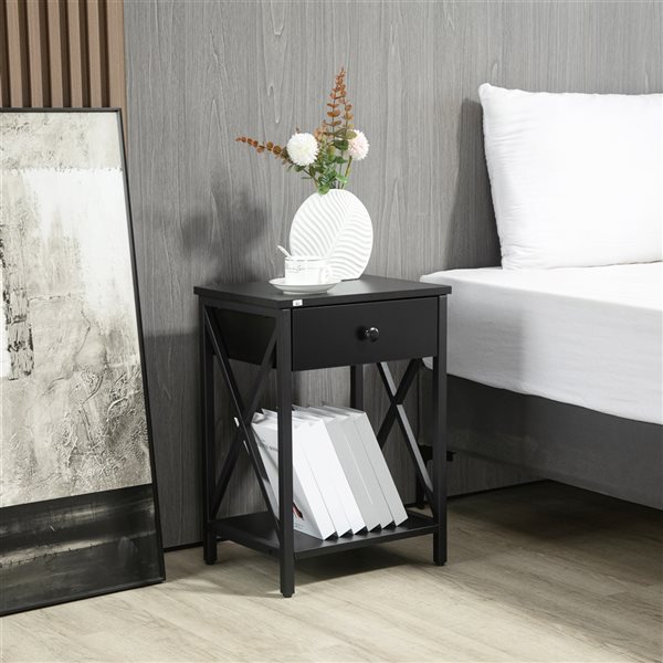 HOMCOM Black 1-Drawer Nightstand