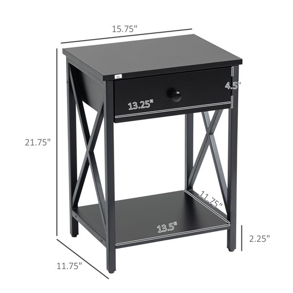 HOMCOM Black 1-Drawer Nightstand