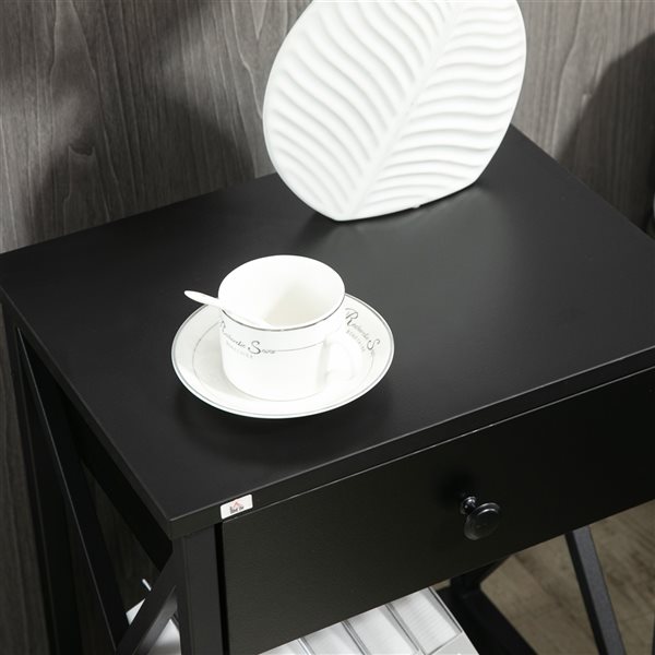 HOMCOM Black 1-Drawer Nightstand