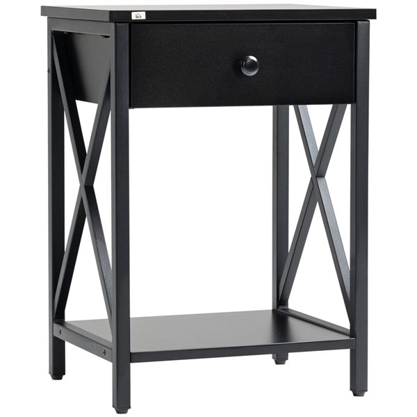 HOMCOM Black 1-Drawer Nightstand