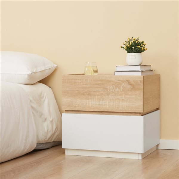HOMCOM Natural/White 2-Drawer Nightstand