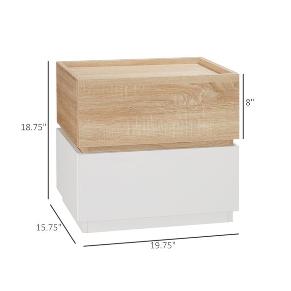 HOMCOM Natural/White 2-Drawer Nightstand