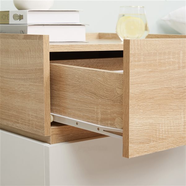HOMCOM Natural/White 2-Drawer Nightstand
