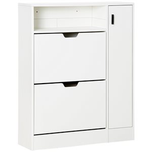 HomCom 12-Pair White Composite Shoe Cabinet