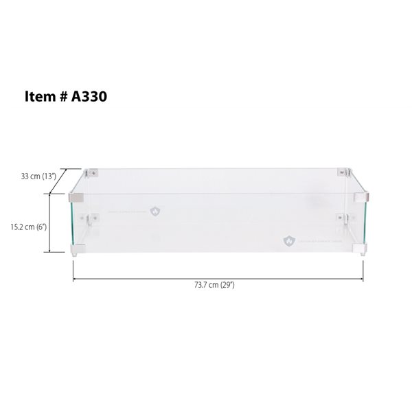 Abat-vent pour foyer extérieur au gaz Sunbeam rectangulaire de 29 po L. x 13 po l. x 6 po h. en verre transparent