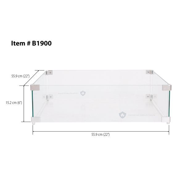 Abat-vent pour foyer extérieur au gaz Sunbeam carré de 22 po L. x 22 po l. x 15,2 po h. en verre transparent