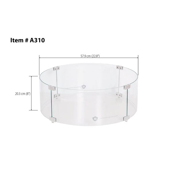 Abat-vent pour foyer extérieur au gaz Sunbeam circulaire de 22,8 po l. x 8 po h. en verre transparent