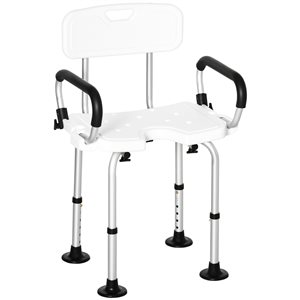 HomCom White Solid Surface Adjustable Freestanding Shower Chair