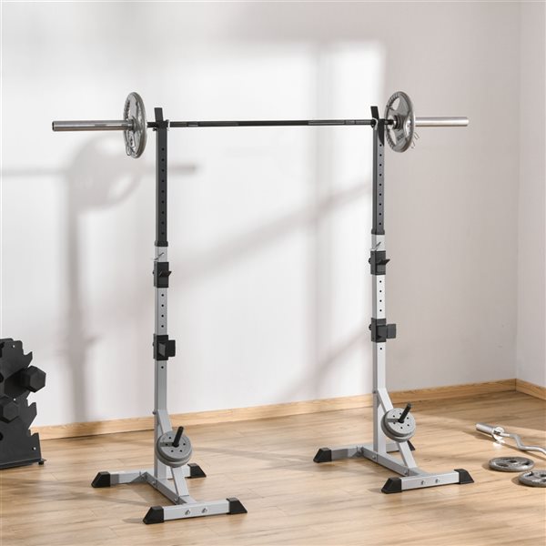 Soozier Adjustable Silver Steel Barbell Rack