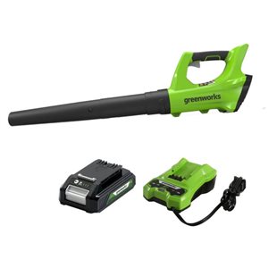 Greenworks Powerall 24 V Lithium Ion 330 CFM Handheld Cordless Electric Leaf Blower with Battery and Charger