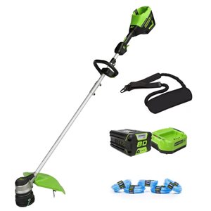 Greenworks Pro 80 V Max 16-in Cordless String Trimmer - Battery, Charger and 5 Rolls of Line Included