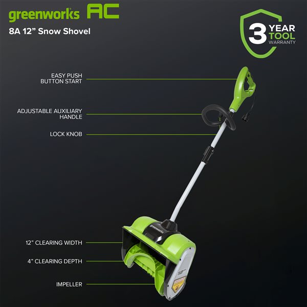 Greenworks 8 A 12-in Corded Electric Push Snow Shovel