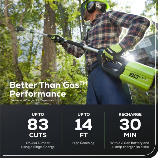 Greenworks Pro 80 V 10-in Brushless Cordless Electric Pole Saw (Tool Only)