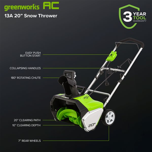 Greenworks 13 A 20-in Corded Electric Push Snow Blower 2600502 | RONA