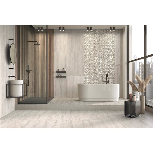 Mono Serra Travertino Silver 10-in x 24-in Ceramic Wall Tile - 9-Pack