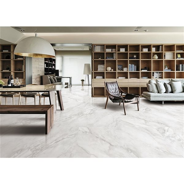 Mono Serra Carrara 24 x 24-In Polished White Porcelain Tiles 4-Pack