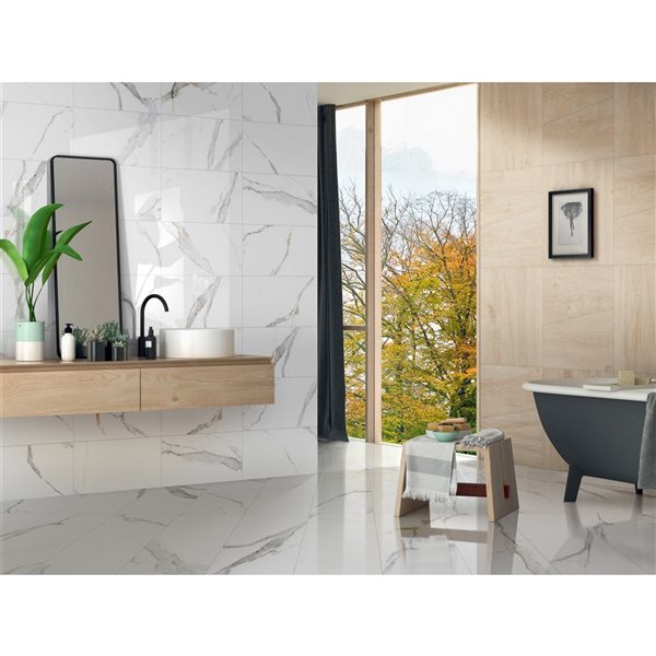 Mono Serra Harmony White 12-in x 24-in Porcelain Tile - 8-Pack