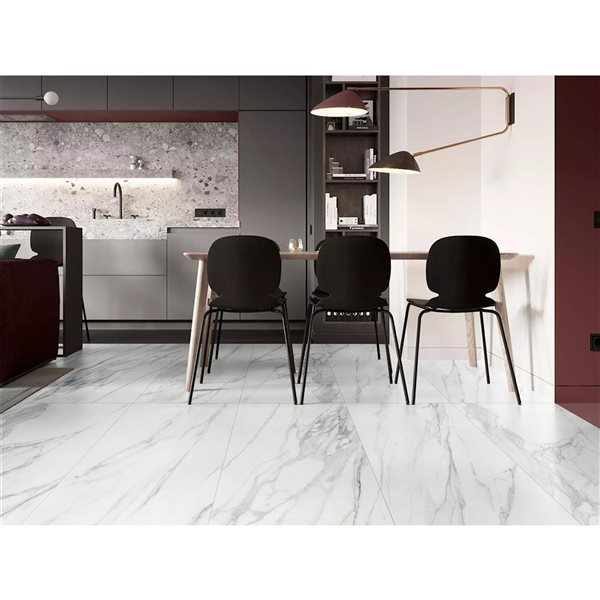 Mono Serra Calacatta Polished White 12-in x 24-in Porcelain Tile - 8-Pack