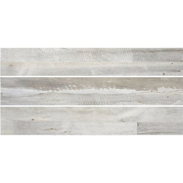 Tuile de porcelaine grise de 6 po x 36 po Barnwood par Mono Serra, paquet de 9