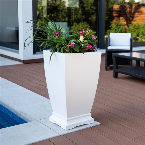 Acadia Outdoor Square Tall Planter White 28-in