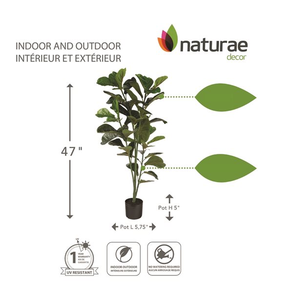 Naturae Decor 47-in Artificial Fiddle Leaf Fig in Black Pot