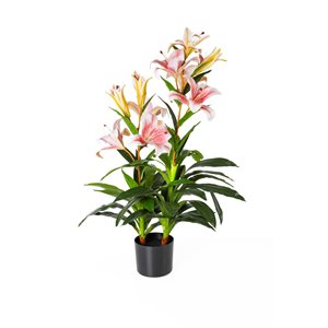 Naturae Decor 35-in Artificial Pink Lily in Black Pot